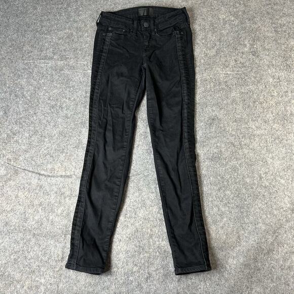 Vince Jeans Womens 24 Black Dylan Denim Skinny Low Rise Stretch Tuxedo Stripe - Picture 1 of 11